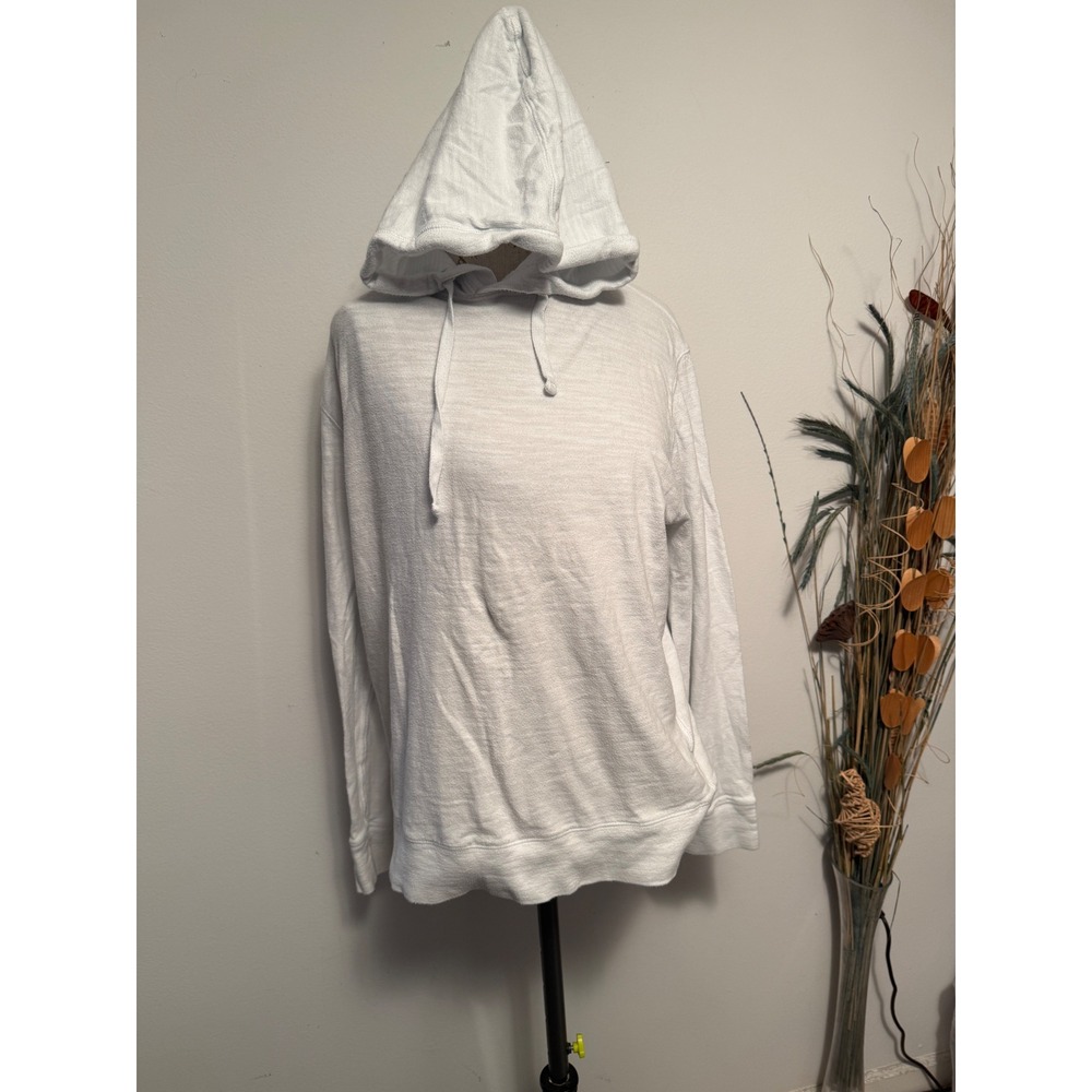 Faherty Organic Cotton Slub Knit Pullover Hoodie White Gray XL Mens Womens